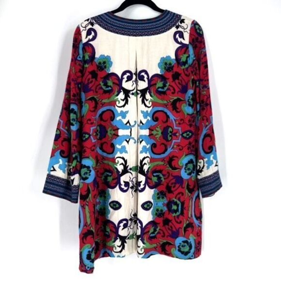 Taka by Takawear Women's Floral Split Neck Bohemian Cover Dress Blue Red large - Picture 2 of 14